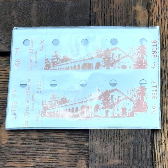 Vintage Ticket Stubs San Fernando Mission California 4 Dollar Admission Pair - Picture 1 of 2